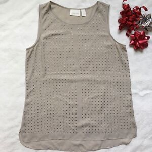 Chico’s Preppy Beaded Sleeveless Beige Top Blouse size 1